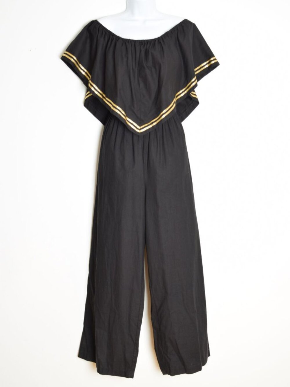 vintage 80s jumpsuit David Brown wide leg draped ruffle one piece outfit pants M